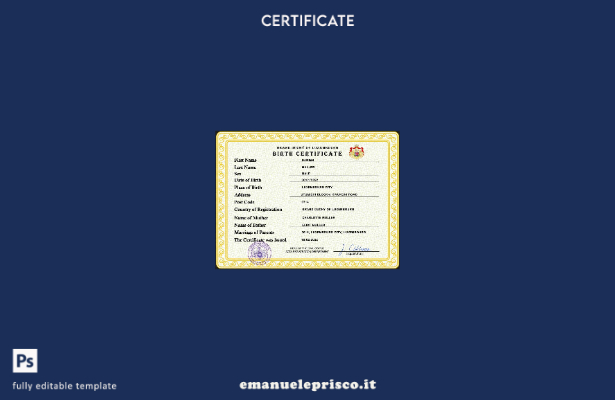 modello PSD del certificato di nascita dello stato civile lussemburghese in stil
